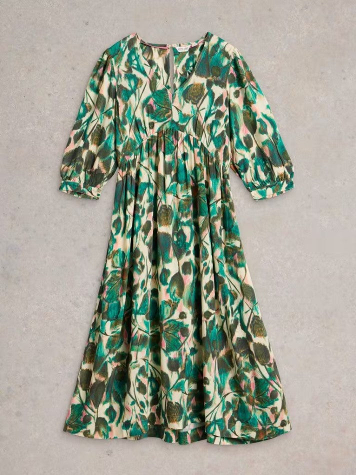 White Stuff - Lucy Midi Dress in Green Print