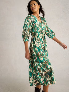 White Stuff - Lucy Midi Dress in Green Print