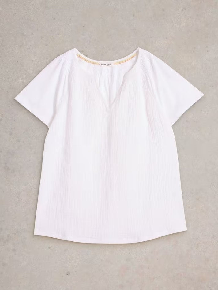 White Stuff - Luella Notch Neck Embroidered Top