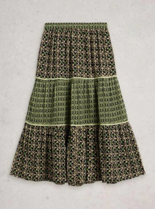 White Stuff - Mabel Mixed Print Skirt in Black Print