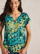 Load image into Gallery viewer, White Stuff - Nelly Notch Neck Tee in Green Print
