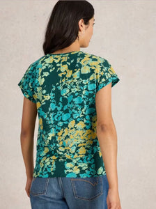 White Stuff - Nelly Notch Neck Tee in Green Print