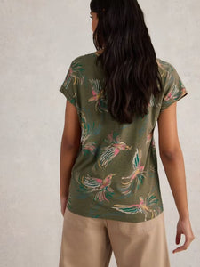 White Stuff - Nelly Notch Neck Tee in Green Print