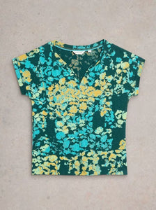 White Stuff - Nelly Notch Neck Tee in Green Print