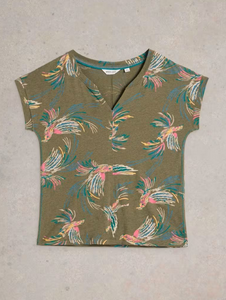 White Stuff - Nelly Notch Neck Tee in Green Print