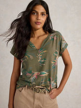 Load image into Gallery viewer, White Stuff - Nelly Notch Neck Tee in Green Print
