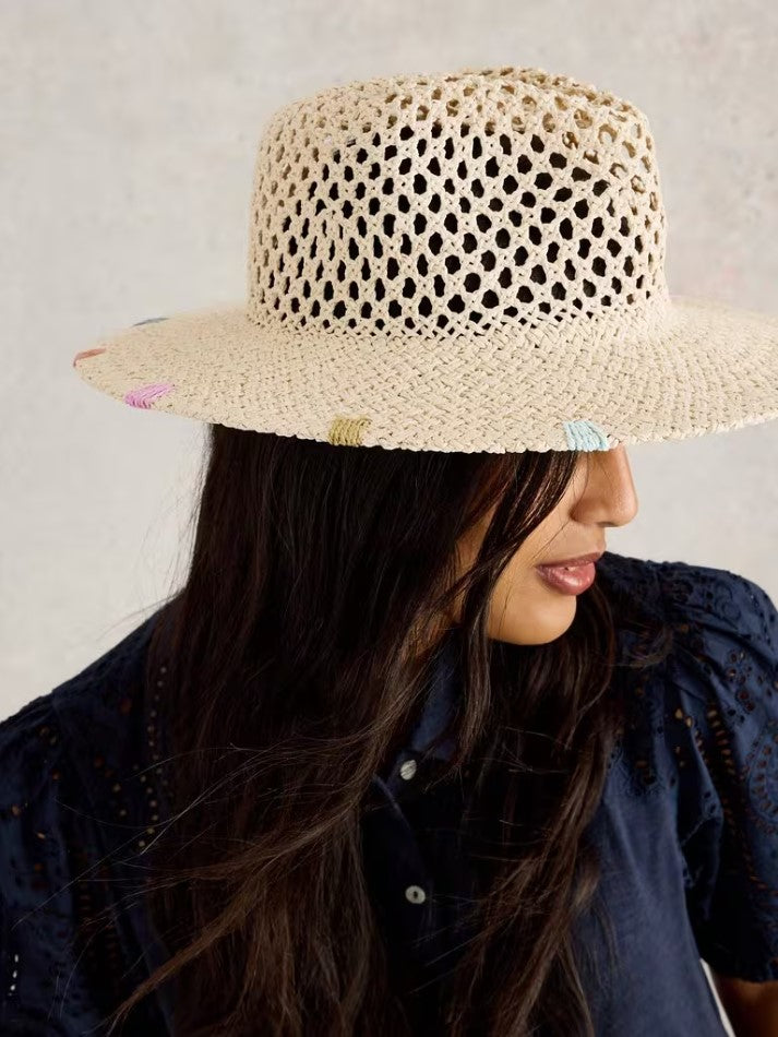 White Stuff - Open Weave Fedora in Natural Multi