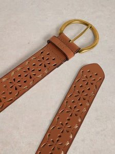 White Stuff - Punch Out Floral Belt in Mid Tan
