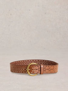 White Stuff - Punch Out Floral Belt in Mid Tan