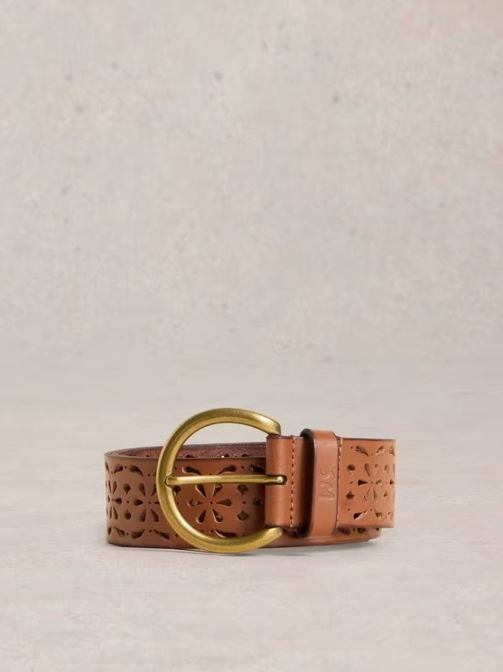 White Stuff - Punch Out Floral Belt in Mid Tan