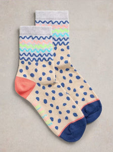 White Stuff - Squiggle Ankle Sock in Natural Multi