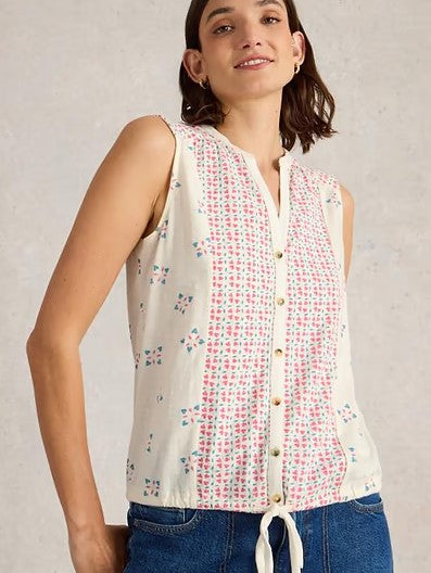 White Stuff - Tulip Sleeveless Shirt in Pink Print