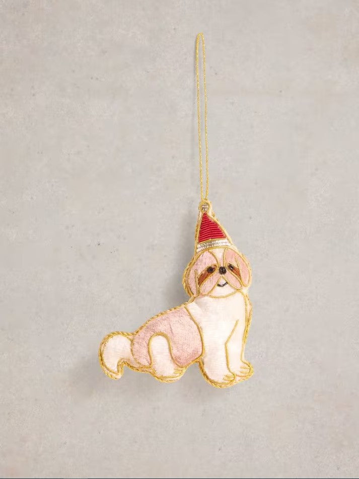 White Stuff - Santa Dog Sparkle Decoration in Natural Multi