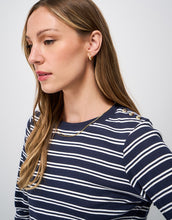 Load image into Gallery viewer, Crew Clothing - Button Shoulder Ribbed Jersey Top in Navy White
