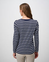 Load image into Gallery viewer, Crew Clothing - Button Shoulder Ribbed Jersey Top in Navy White
