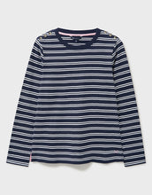 Load image into Gallery viewer, Crew Clothing - Button Shoulder Ribbed Jersey Top in Navy White
