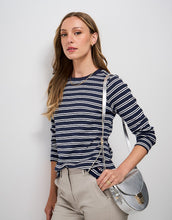 Load image into Gallery viewer, Crew Clothing - Button Shoulder Ribbed Jersey Top in Navy White
