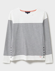 Crew Clothing - Cassandra Stripe Top With Button - White Navy