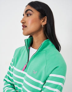 Crew Clothing - Half Zip Sweat - Green White Stripe