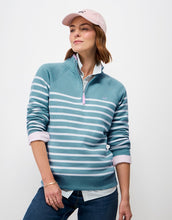 Load image into Gallery viewer, Crew Clothing - Half Zip Sweat in Blue/White
