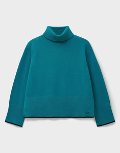 Crew Clothing - Harmony Saddle Shoulder Funnel Neck Jumper in Blue