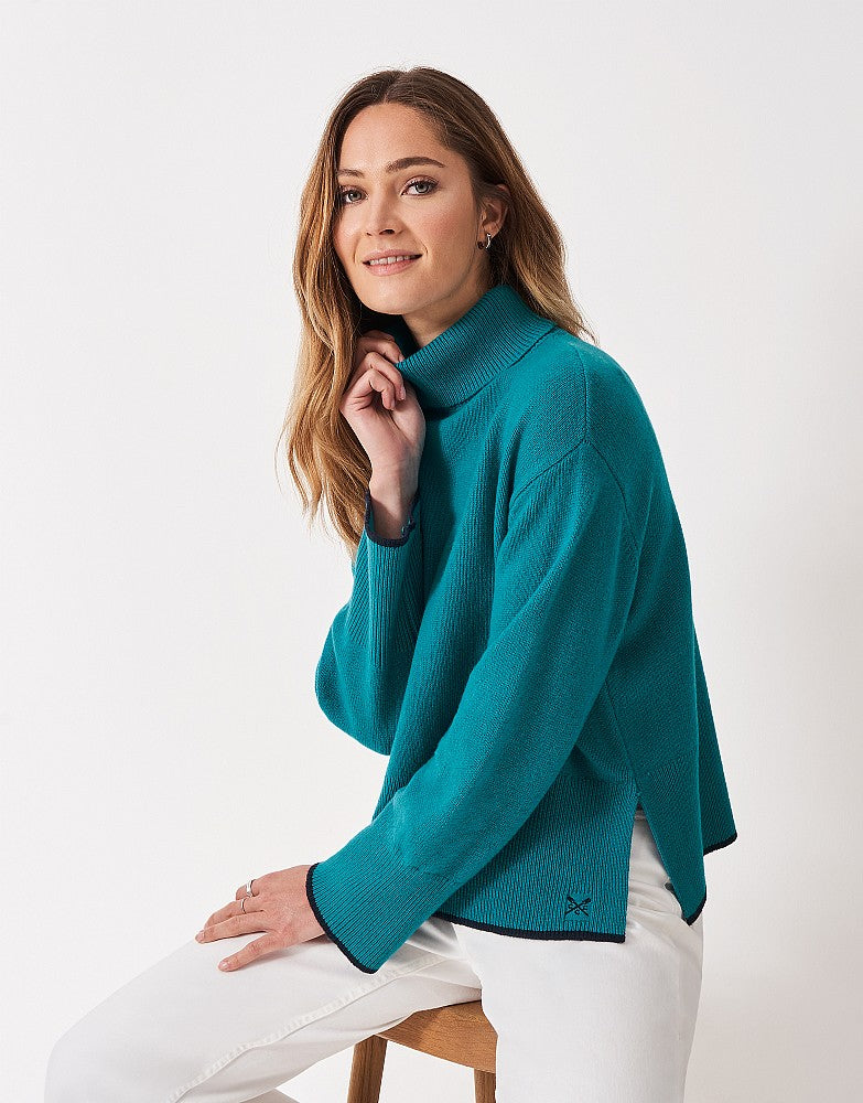 Crew Clothing - Harmony Saddle Shoulder Funnel Neck Jumper in Blue