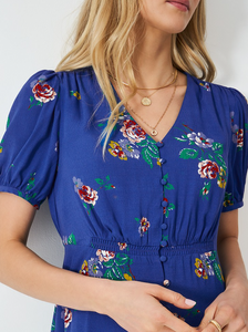 Crew Clothing - Lola Tie Back Tea Dress in Blue Folk