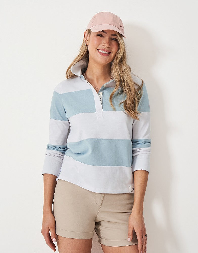Crew Clothing - Long Sleeve Stripe Rugby in Blue/White