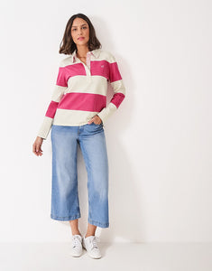 Crew Clothing - Longsleeve Stripe Rugby Shirt in White Carmine