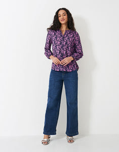 Crew Clothing - Lyla Button Through Blouse - Navy Pink Floral