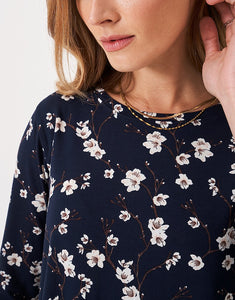 Crew Clothing - Printed Long Sleeve Top in Navy Cherry Blossom