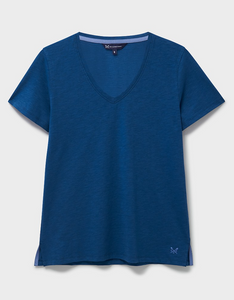 Crew Clothing - Slub V Neck T-Shirt in Moroccan Blue