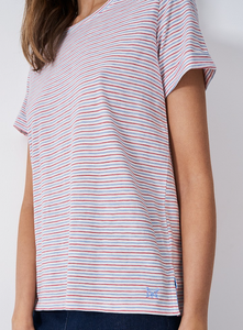 Crew Clothing - Stripe Crew Neck Slub T-Shirt in Red Blue White