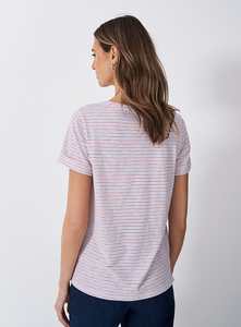 Crew Clothing - Stripe Crew Neck Slub T-Shirt in Red Blue White