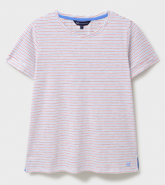 Crew Clothing - Stripe Crew Neck Slub T-Shirt in Red Blue White