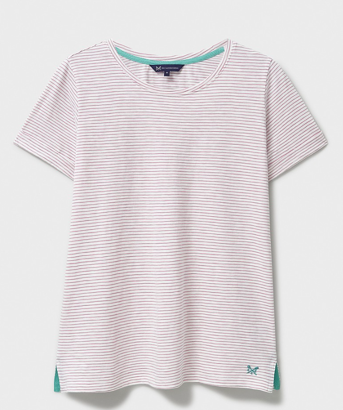 Crew Clothing - Stripe Crew Neck Slub T-Shirt in White Orchid