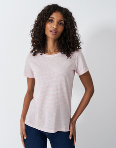 Crew Clothing - Stripe Crew Neck Slub T-Shirt in White Orchid