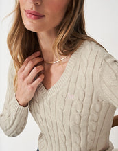 Load image into Gallery viewer, Crew Clothing - V Neck Chunky Heritage Cable Jumper in Oatmeal
