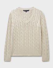 Load image into Gallery viewer, Crew Clothing - V Neck Chunky Heritage Cable Jumper in Oatmeal
