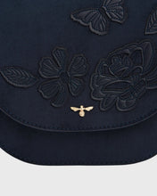 Load image into Gallery viewer, Fable - Beth Floral Applique Suedette Saddle Bag in Navy
