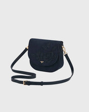 Load image into Gallery viewer, Fable - Beth Floral Applique Suedette Saddle Bag in Navy
