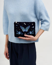 Load image into Gallery viewer, Fable - Butterfly Embroidered Velvet Pouch in Navy
