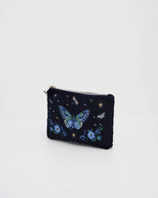 Load image into Gallery viewer, Fable - Butterfly Embroidered Velvet Pouch in Navy
