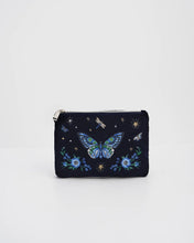 Load image into Gallery viewer, Fable - Butterfly Embroidered Velvet Pouch in Navy
