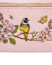 Load image into Gallery viewer, Fable - Velvet Embroidered Cosmetic Pouch in Pink Love Scatter
