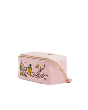 Load image into Gallery viewer, Fable - Velvet Embroidered Cosmetic Pouch in Pink Love Scatter
