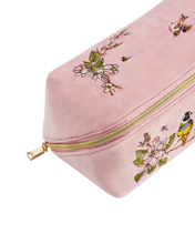 Load image into Gallery viewer, Fable - Velvet Embroidered Cosmetic Pouch in Pink Love Scatter
