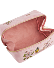 Load image into Gallery viewer, Fable - Velvet Embroidered Cosmetic Pouch in Pink Love Scatter

