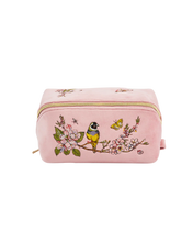 Load image into Gallery viewer, Fable - Velvet Embroidered Cosmetic Pouch in Pink Love Scatter
