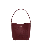 Load image into Gallery viewer, Fable - Floral Applique Margot Bucket Bag in Burgundy
